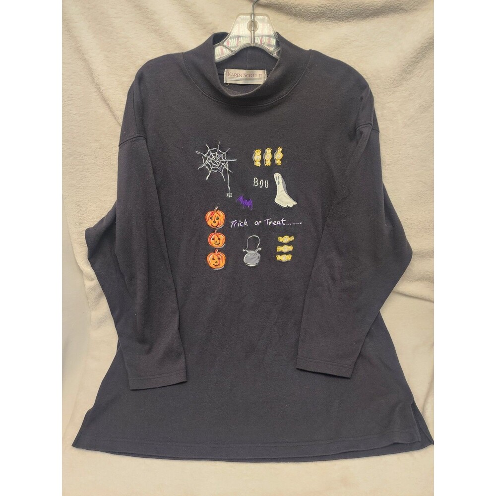 Vintage Karen Scott Embroidered Halloween Long Sleeve Women XL